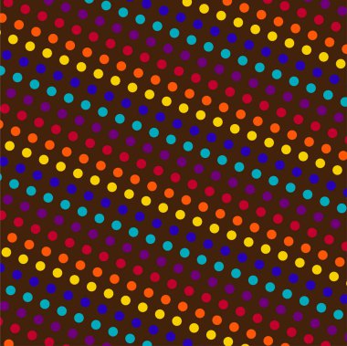 Siyah arka planda renkli polka noktaları olan pürüzsüz fayans vektör deseni. Duvar kağıdı, arka plan, tekstil, ambalaj kağıdı, ambalaj kağıdı, marka ve dekoratif yüzey tasarımları için ideal.