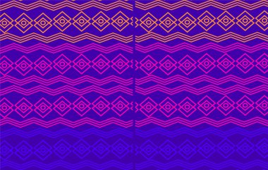 Pembe, mor ve turuncu renkli elmaslar ve dalgalı çizgiler içeren canlı bir geometrik tasarım. Tekstil, kumaşlar, duvar kağıtları ve dekoratif arka planlar için ideal enerji, ritim ve cesur stil taşıma