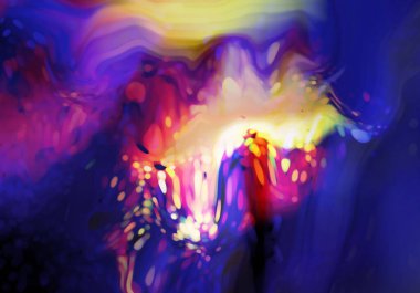 Kırmızı mavi geometrik şekilli, soyut detaylı tahıl dokusu, koyu gölgeli ve pürüzsüz akışkan tasarımla harmanlanmış gradyan tonları