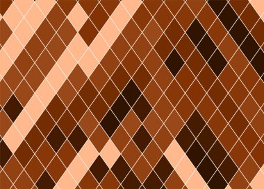 Çapraz elmas ve ince beyaz çizgiler içeren sıcak kahverengi baklava deseni eski tekstil hissi yaratıyor. Kumaş tasarımı, duvar kağıdı, markalaşma ve mevsimlik projeler için kusursuz geometrik arkaplan.