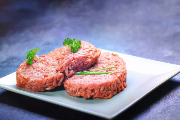 Red Burger Meat Closeup Black Background — Foto de Stock