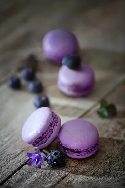 Traditional french macaroons with blueberries — Stock Photo, Image