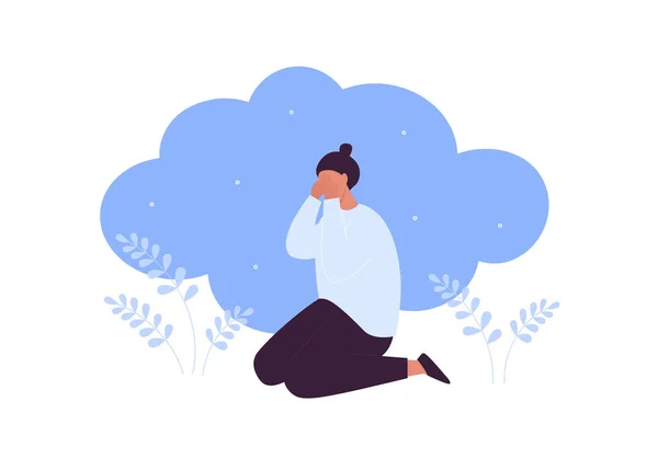 Verdrietig Depressief Emotie Concept Vector Platte Mensen Illustratie Een Vrouw — Stockvector