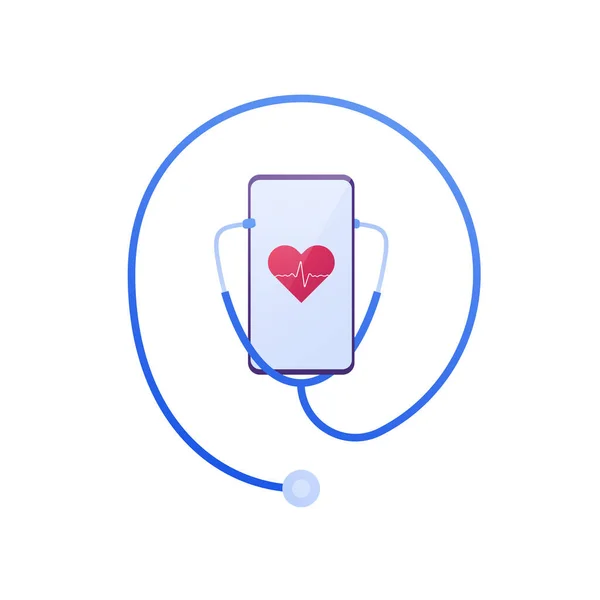 Health Care Monitor App Concept Vector Flat Illustration Smartphone Heart — Stock Vector