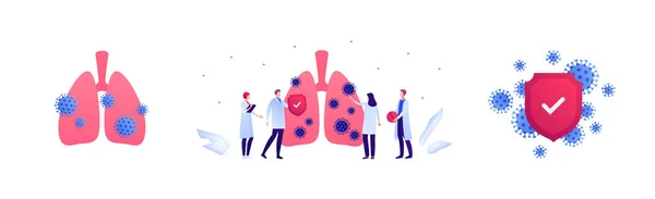 Set Illustrazione Piatto Vettore Sanitario Pheumonia Concetto Infezione Polmonare Virale — Vettoriale Stock