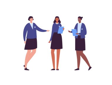 Mutlu lise öğrencisi konsepti. Vektör düz yaratıcı öğrenci karakter çizimi. Kitap ve sırt çantalı çok ırklı kadın grupları. Asyalı, İspanyol ve Afrikalı etnik.