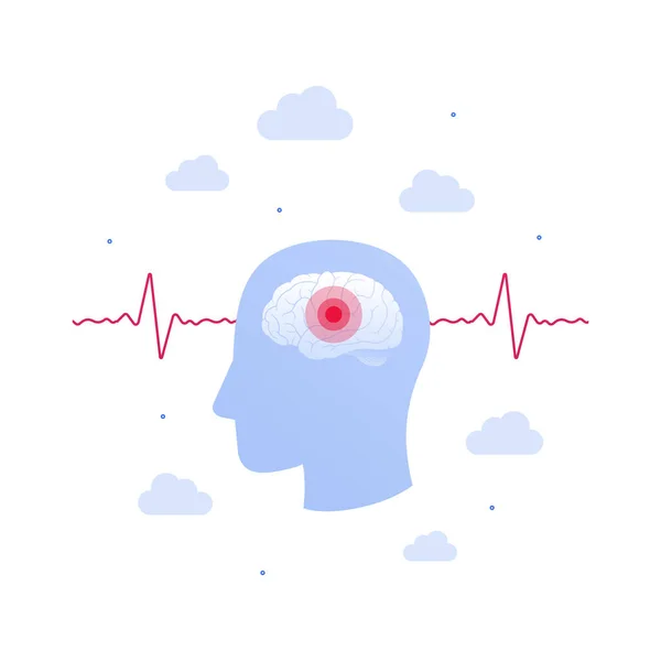 Gehirnkrankheiten Vektorflaches Illustrationsset Kopf Silhouette Mit Rotem Strich Symbol Punkt — Stockvektor