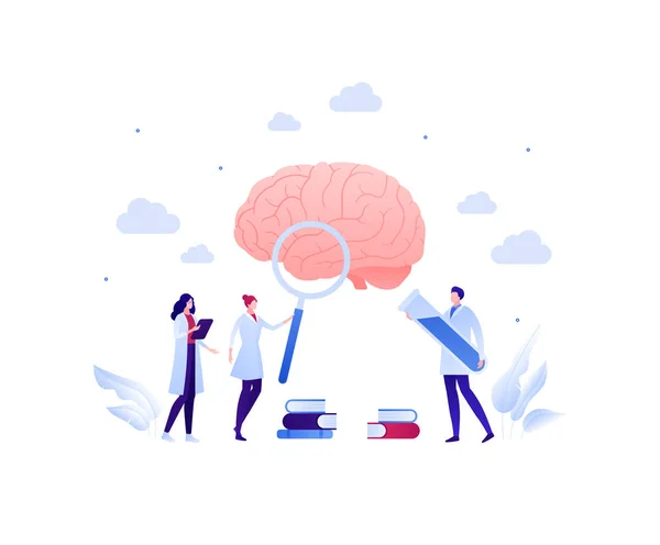 Brain Research Mental Disease Study Concept Vector Flat People Illustration — Stock Vector