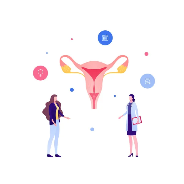 Gynecology Consultation Female Reproductive System Illness Concept Vector Flat People — Stok Vektör