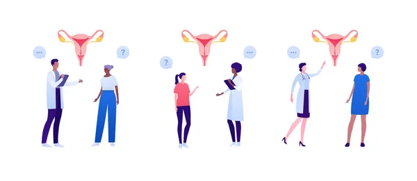 Gynecology Consultation Female Reproductive System Illness Concept Vector Flat People — Stock vektor