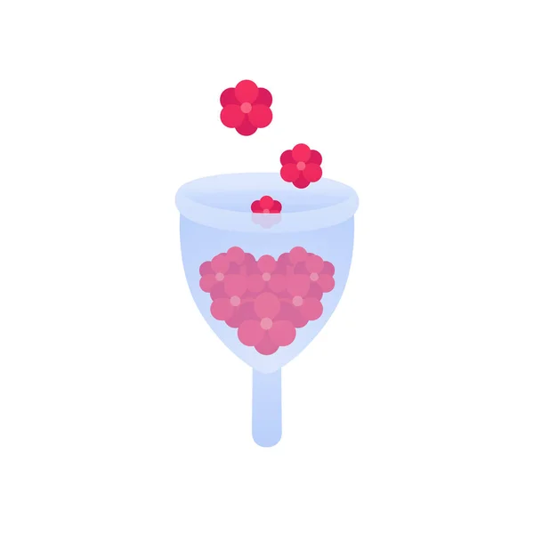 Menstruationstasse Und Wiederverwendbare Menstruationsgeräte Vektorflache Illustration Blaue Tasse Mit Rotem — Stockvektor