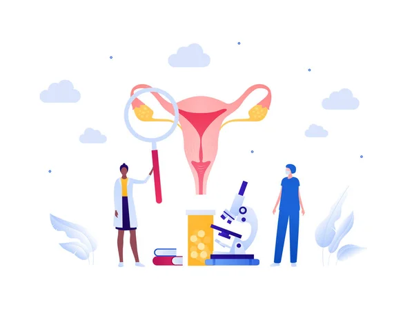 Gynecology Female Reproductive System Research Concept Vector Flat Medical People — Stock Vector