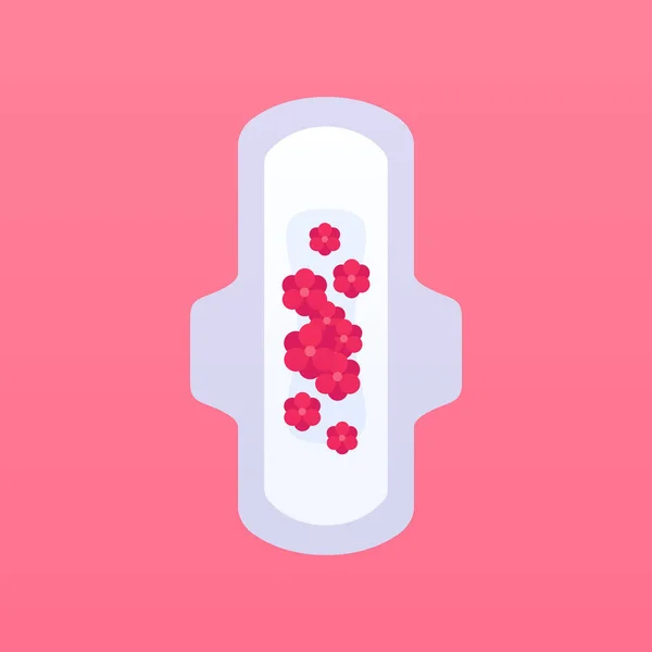 女性卫生垫 矢量平面插图 月经红血花的象征被隔离在粉红色的背景上 设计要素 — 图库矢量图片