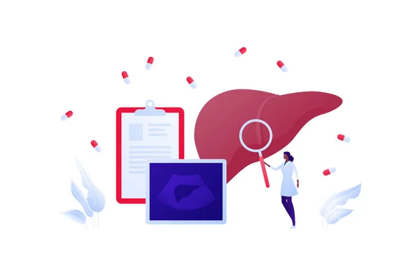 Concepto Procedimiento Ultrasonido Médico Ilustración Sanitaria Plana Vectorial Hepatología Diagnóstico — Archivo Imágenes Vectoriales