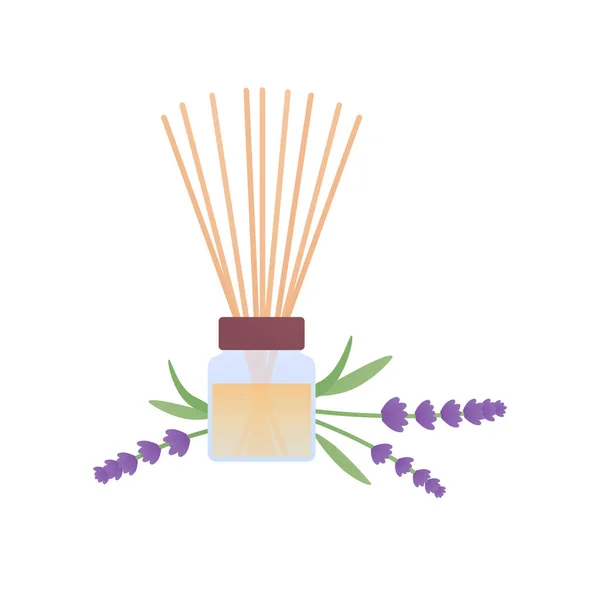 芳香疗法 健康的生活方式和整体的治疗概念 矢量平面插图 在白色背景上与花隔离的芦苇油扩散器 美容业的设计要素 — 图库矢量图片