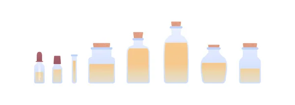 Aromaterápia Gyógynövény Koncepció Vektorlapos Illusztrációs Készlet Üveg Üveg Pipettagyűjtemény Sárga — Stock Vector