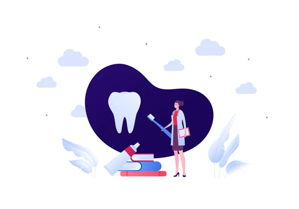 Brosse Dents Soins Dentaires Concept Routine Illustration Vectorielle Des Personnes — Image vectorielle