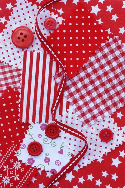 Accessories for sewing: fabric, buttons in red-white color — Stock Photo, Image