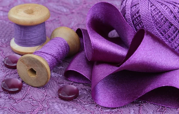 Violet accessories for needlework — Stock Photo, Image