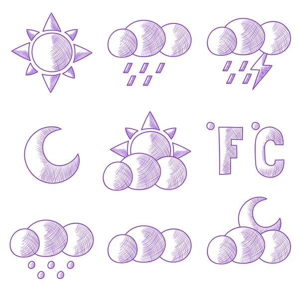 Collection of hand drawn weather forecast icons — Stock Vector