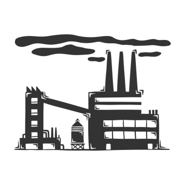 Büyük kirliliğe sahip fabrikanın el çizimi vektörü.