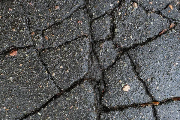 Dunkle Textur Aus Rissigem Asphalt Kaputter Straße — Stockfoto