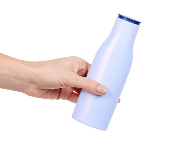 白に隔離された青い化粧水ボトル — ストック写真