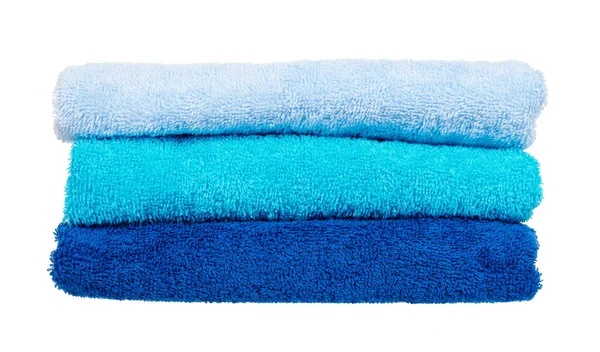 Blauwe Katoenen Handdoeken Geïsoleerd Wit — Stockfoto