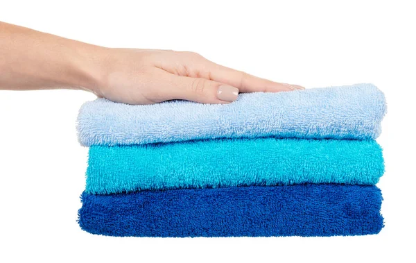 Asciugamani Cotone Blu Isolati Bianco — Foto Stock