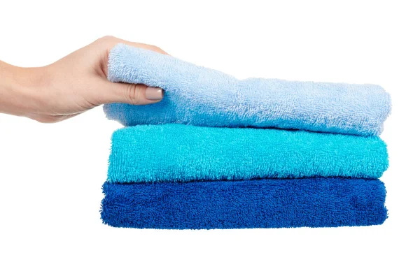 Asciugamani Cotone Blu Isolati Bianco — Foto Stock