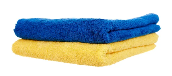 Blauwe Katoenen Handdoeken Geïsoleerd Wit — Stockfoto