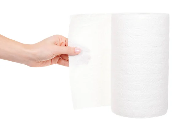 Hand Roll Paper Towel Isolated White — Stock Photo, Image