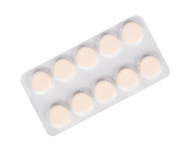 Comprimidos Blister Isolado Sobre Branco — Fotografia de Stock