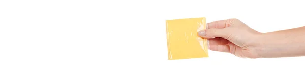 Queijo Cheddar Quadrado Amarelo Isolado Branco — Fotografia de Stock