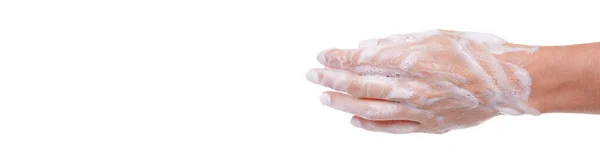 Mão Com Espuma Sabão Isolada — Fotografia de Stock