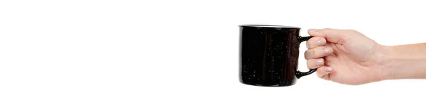 Černý Keramický Šálek Izolovaný Bílém — Stock fotografie