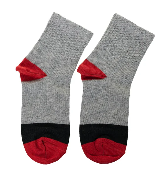 Grey Red Cotton Socks Isolated White — Stock Photo, Image