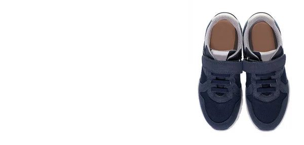 Zapatillas Casual Azules Para Niños Aisladas Sobre Fondo Blanco Foto —  Fotos de Stock