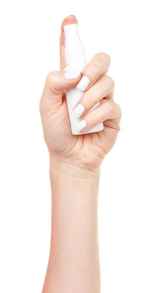 Hand Mit Weißer Kunststoffhand Antiseptisch Isoliert — Stockfoto