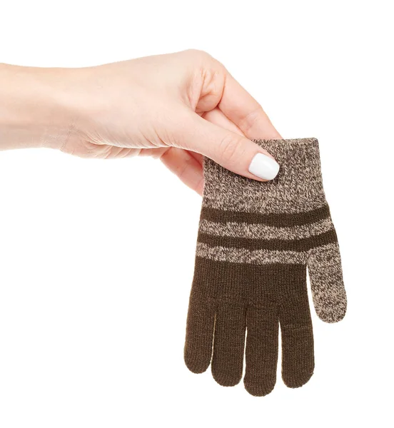 Hand Mit Braunen Kinderhandschuhen Isoliert Auf Weiß — Stockfoto