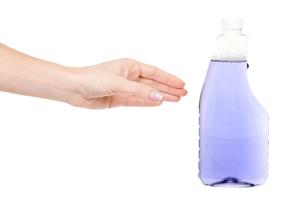 Mână Detergent Violet Pentru Curățarea Izolată Alb — Fotografie, imagine de stoc