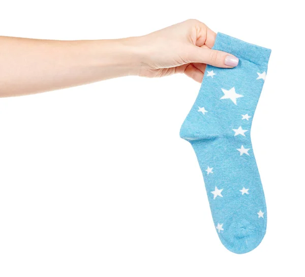 Hand Blue Cotton Socks Isolated White — Stock Photo, Image