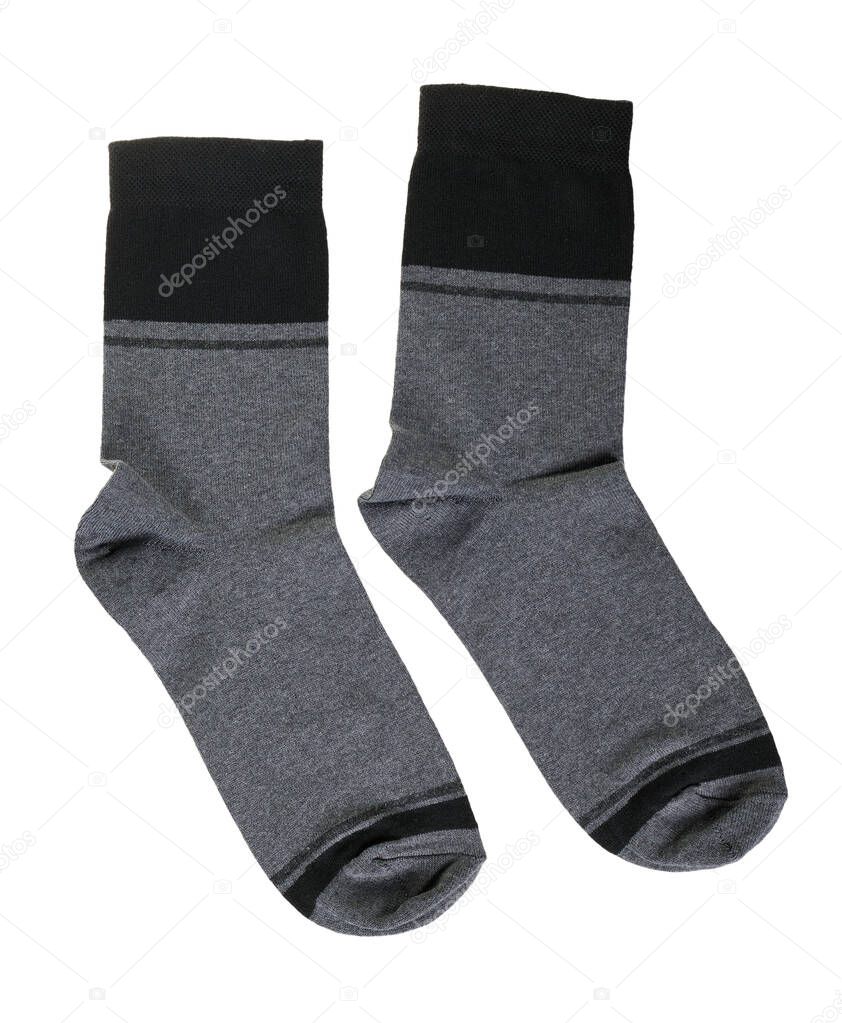 Dark cotton socks with pattern isolated on white
