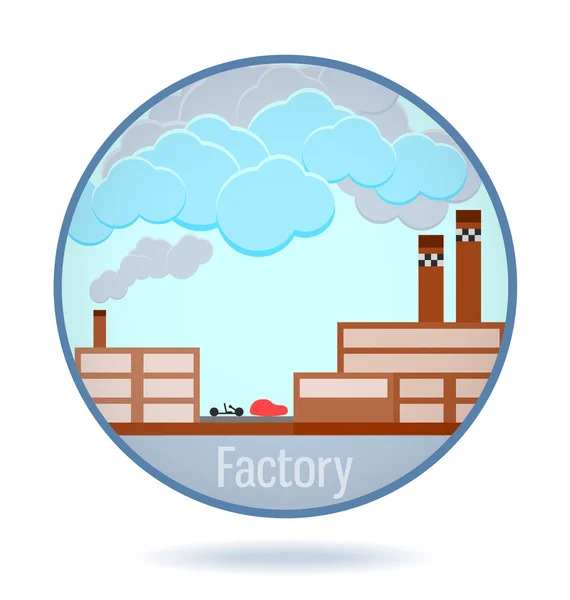 Colored factory in a circle frame. — Stock Vector