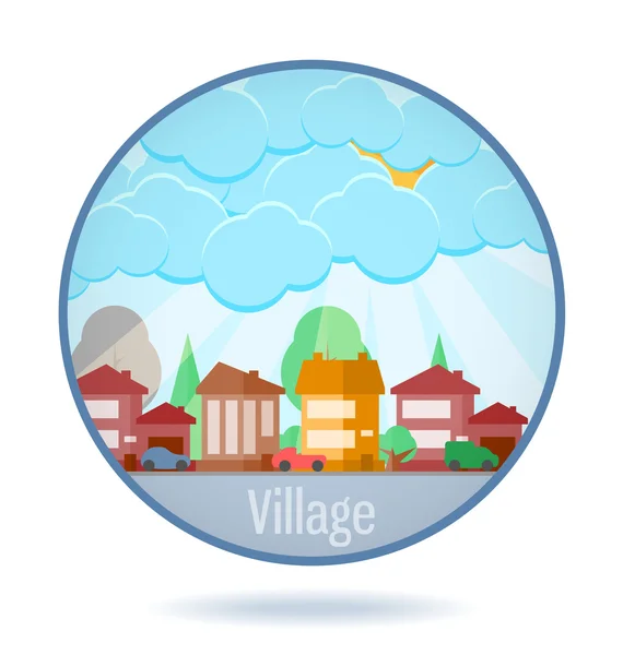 Colored village in a circle frame. — Stock Vector