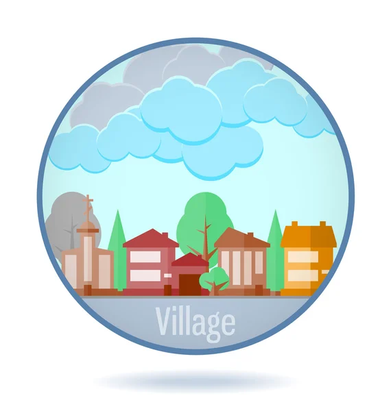 Colored village in a circle frame. — Stock Vector