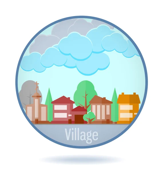 Village coloré dans un cadre circulaire . — Image vectorielle