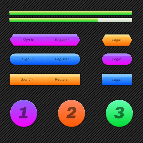 Conjunto de botões planos no fundo escuro. Barra de status . —  Vetores de Stock