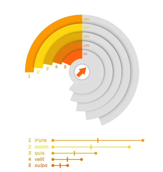 Diagrama cinzento cortado com percentagens . —  Vetores de Stock