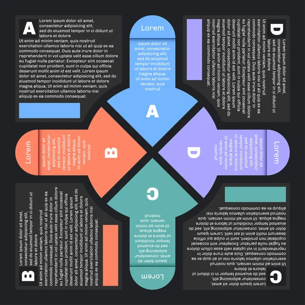 Infografías de estilo plano con cuatro flechas . — Archivo Imágenes Vectoriales